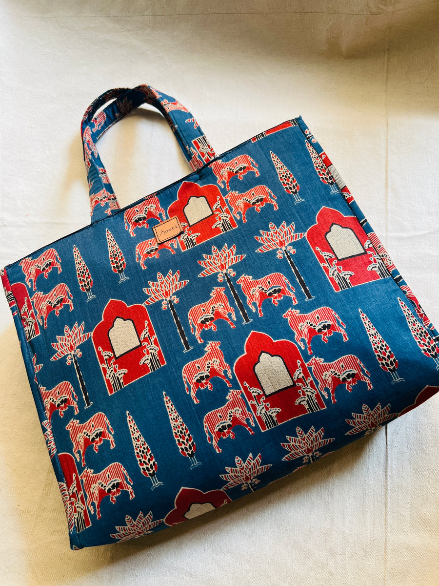 Workaholic Tote Bag Pichwai In Blue