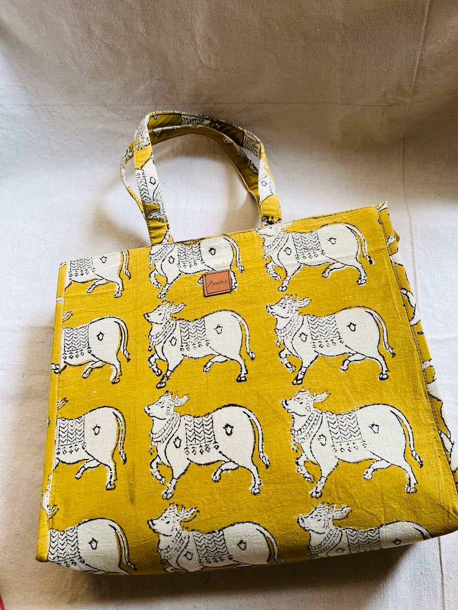 Workaholic Tote Bag Pichwai In Yellow