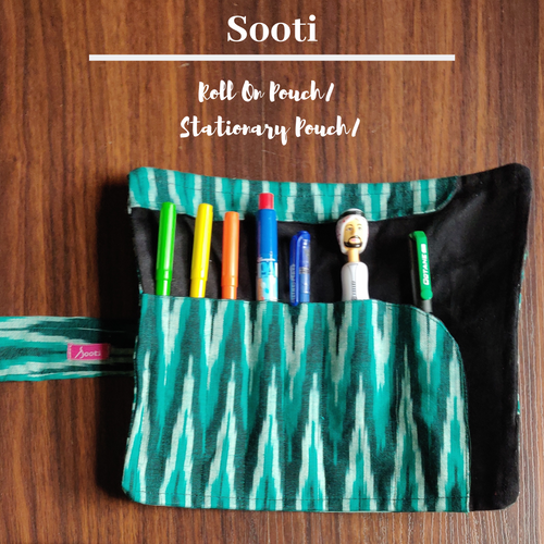 Sooti Stationary Pouch - Ikat Green - Sooti.in