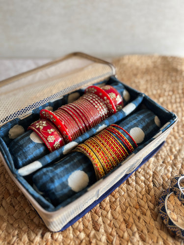 Sooti Bangle Organizer - Indigo Polka | Double Rod