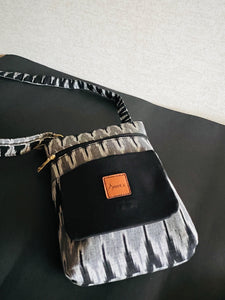 Zipper Sling Bag - Ikat Black & Grey