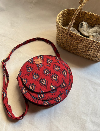 Round Sling Bag Medium - Ajrakh Red