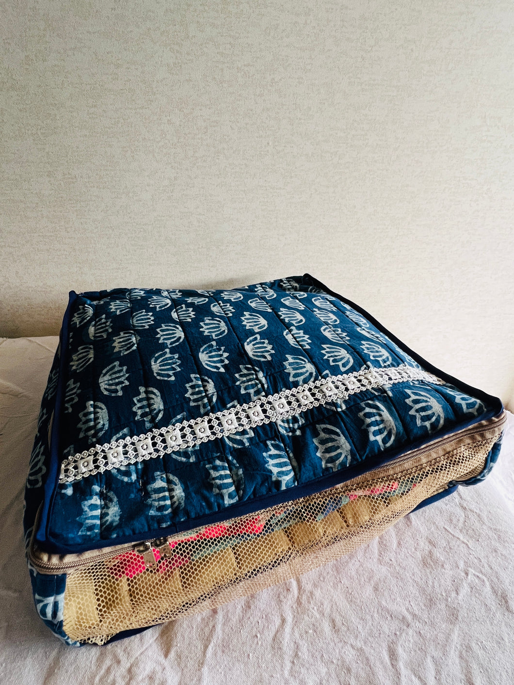 Sooti Clothes Organizer - Indigo Lotus | Set of 2 | Bedsheet Organizer