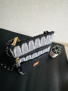 Zipper Sling Bag - Ikat Black & Grey