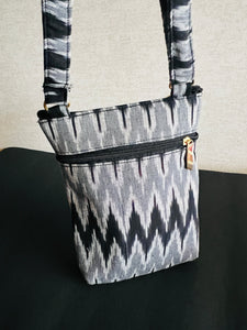 Zipper Sling Bag - Ikat Black & Grey