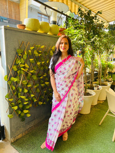 Saree - White & Pink Rosey
