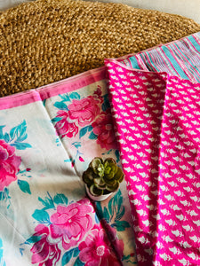 Saree - White & Pink Floral