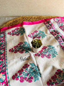 Saree - White & Pink Rosey