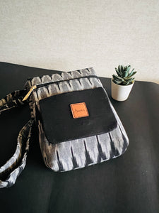 Zipper Sling Bag - Ikat Black & Grey