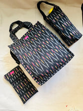 Load image into Gallery viewer, Lunch Bag With Bottle Bag &amp; Cutlery Wrap - Ikat Black