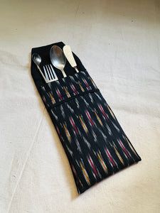Lunch Bag With Bottle Bag & Cutlery Wrap - Ikat Black