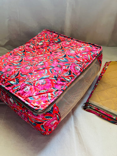 Sooti Saree Organizer - Floral Pink | Comes With 5 Saree Sleeves and a Cloth Bag