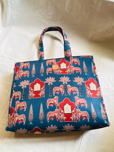 Workaholic Tote Bag - Pichwai In Blue