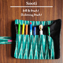 Load image into Gallery viewer, Sooti Stationary Pouch - Ikat Green - Sooti.in