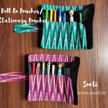 Load image into Gallery viewer, Sooti Stationary Pouch - Ikat Green - Sooti.in