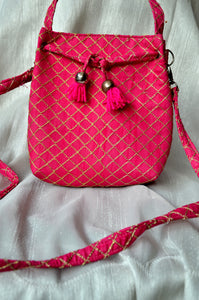 Sooti Jhola Bag – Festive Pink with Zari - Sooti.in