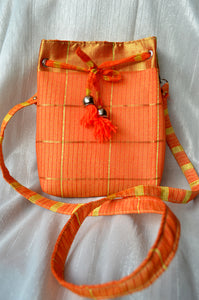 Sooti Jhola Bag – Festive Orange Checks - Sooti.in