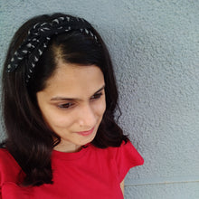Load image into Gallery viewer, Sooti Wired Headband – Ikat Black With Cross - Sooti.in