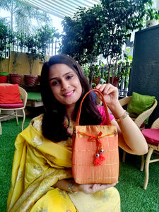 Sooti Jhola Bag – Festive Orange Checks - Sooti.in