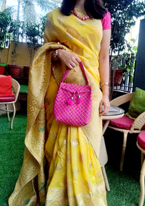 Sooti Jhola Bag – Festive Pink with Zari - Sooti.in