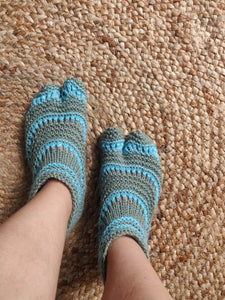 Woolen Slippers - Grey & Light Blue