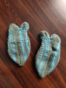 Woolen Slippers - Grey & Light Blue