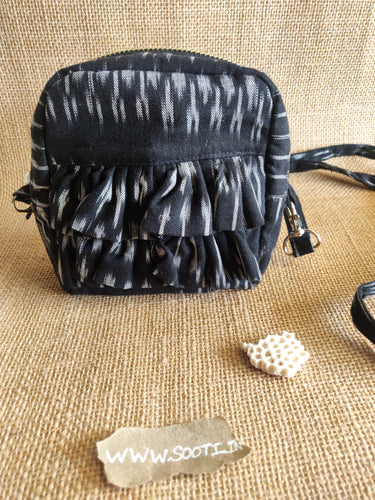 Ikat Black - Ruffle Pouch Bag