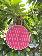 Load image into Gallery viewer, Round Ikat Tote Bags for those casual times and vacation days. Spacious enough to keep all your belongings. Available on website, WWW.SOOTI.IN