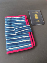 Load image into Gallery viewer, Sooti Passport Wallet For 2 Passports - Indigo Stripes