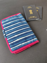 Load image into Gallery viewer, Sooti Passport Wallet For 2 Passports - Indigo Stripes