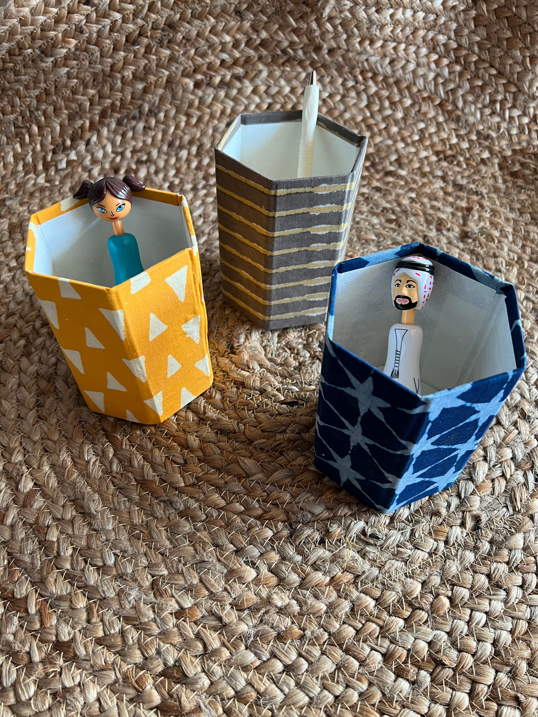 Pen Stand - Yellow, Grey & Blue